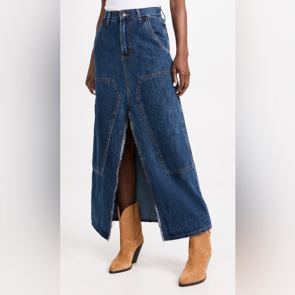 Moon River Blue Denim Maxi Skirt